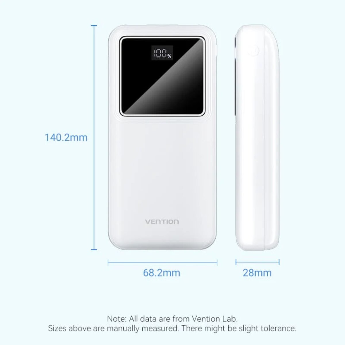Зовнішній акумулятор Vention 20000mAh Power Bank (Micro-USB + USB-C + USB-A + USB-A) 22.5W White LED Display Type