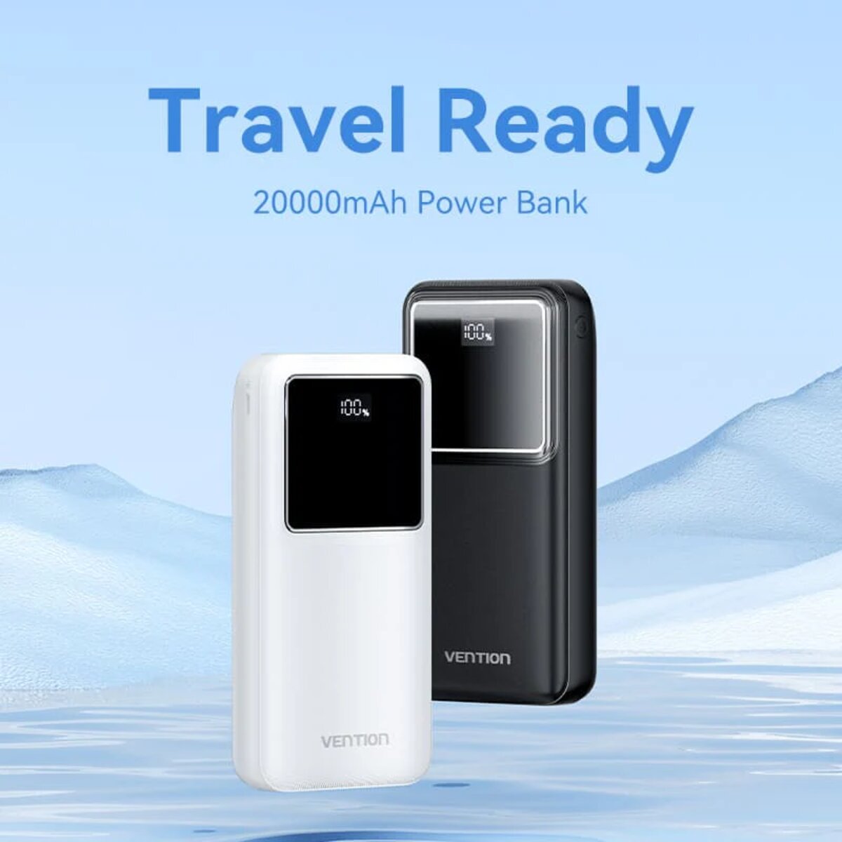 Зовнішній акумулятор Vention 20000mAh Power Bank (Micro-USB + USB-C + USB-A + USB-A) 22.5W White LED Display Type