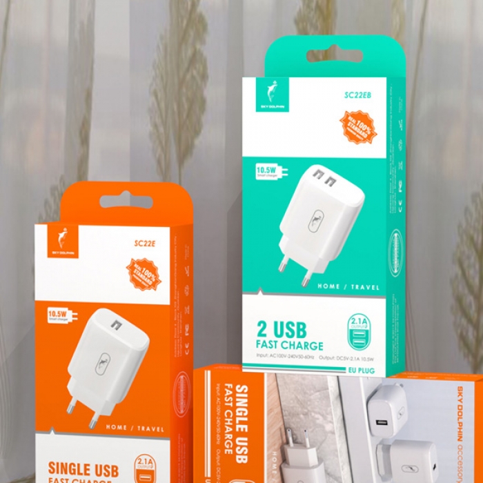 МЗП SkyDolphin SC22EBT 2USB 2.1A White + USB Type-C cable (MZP-000163)