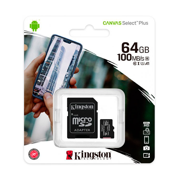 Карта пам'яті Kingston 64 GB microSDXC Class 10 UHS-I Canvas Select Plus + SD Adapter SDCS2/64GB