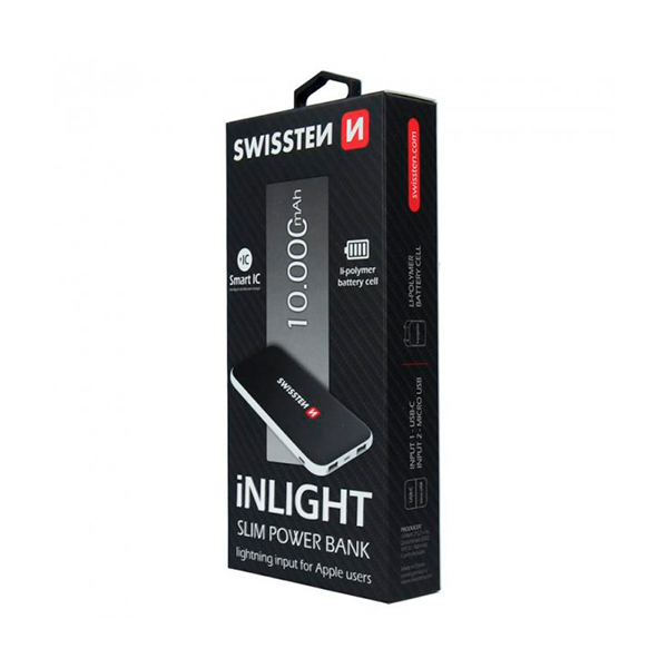 Зовнішній акумулятор Swissten Inlight Slim 10000 mAh Black