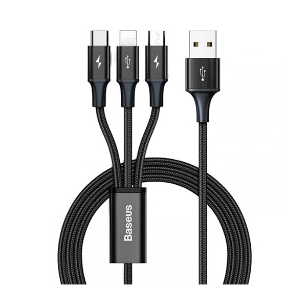 Кабель Baseus Rapid Series 3-in-1 Cable For Lightning/Micro/Type-C 1.2m Black (CAJS000001)