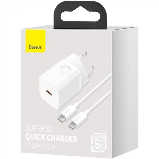 МЗП Baseus Super Silicone PD Charger 25W + Type-C to Type-C White (TZCCSUP-L02)