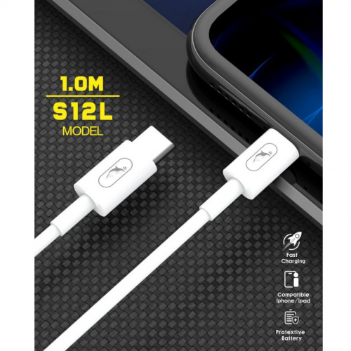 Кабель SkyDolphin S12L Frost Line USB-C to Lightning 2.4A 1m White