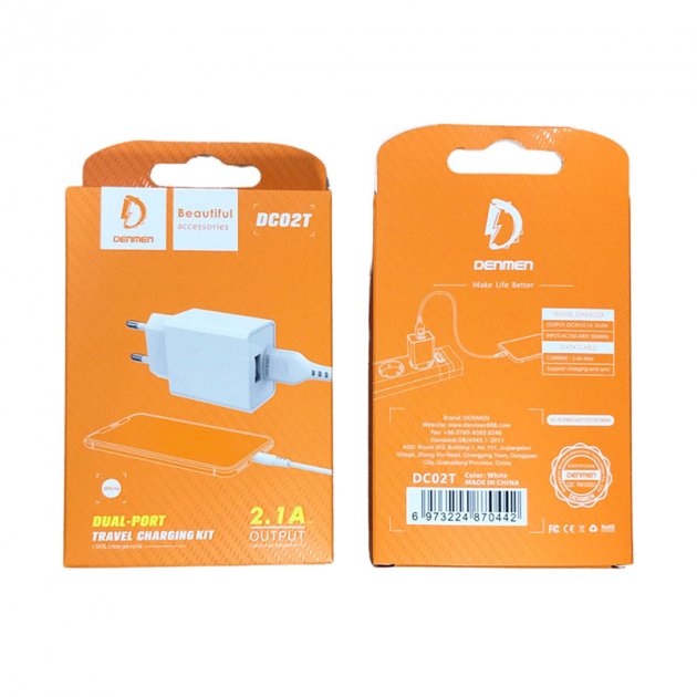 СЗУ Denmen DC02T + Type-C Cable 2.1A White