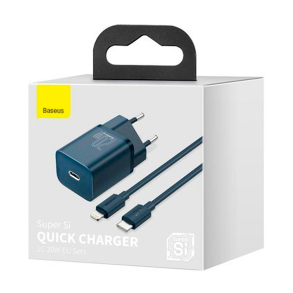 СЗУ Baseus Super Si Quick Charger 20W Sets + Type-C to Lightning (TZCCSUP-B03) Blue