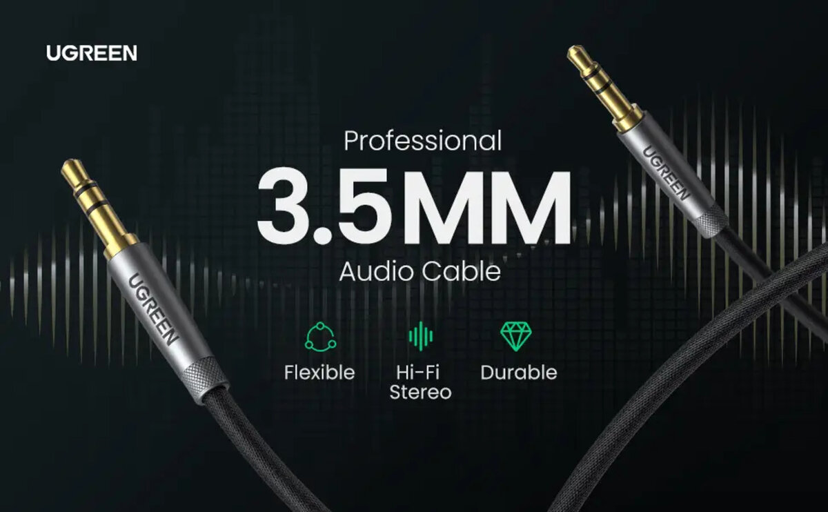 Аудіо кабель UGREEN AV150 3.5mm Cable Male to Male Alu Case Braid 1m (Silver gray)(UGR-50355)
