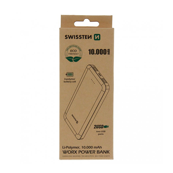 Внешний аккумулятор Swissten Worx Power Bank 10000 mAh Black