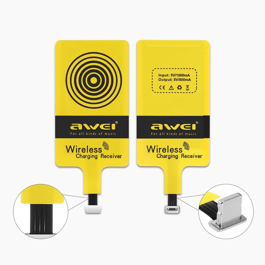 Ресивер для беспроводной зарядки Awei I6 Wireless для iPhone Yellow