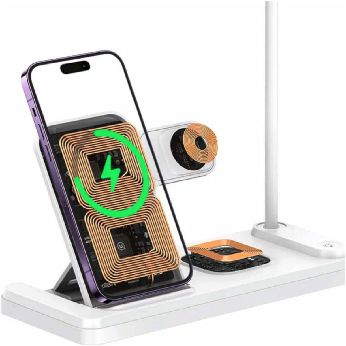 Бездротовий зарядний пристрій Usams US-CD195 15W 4in1 Wireless Charging Holder With Table Lamp