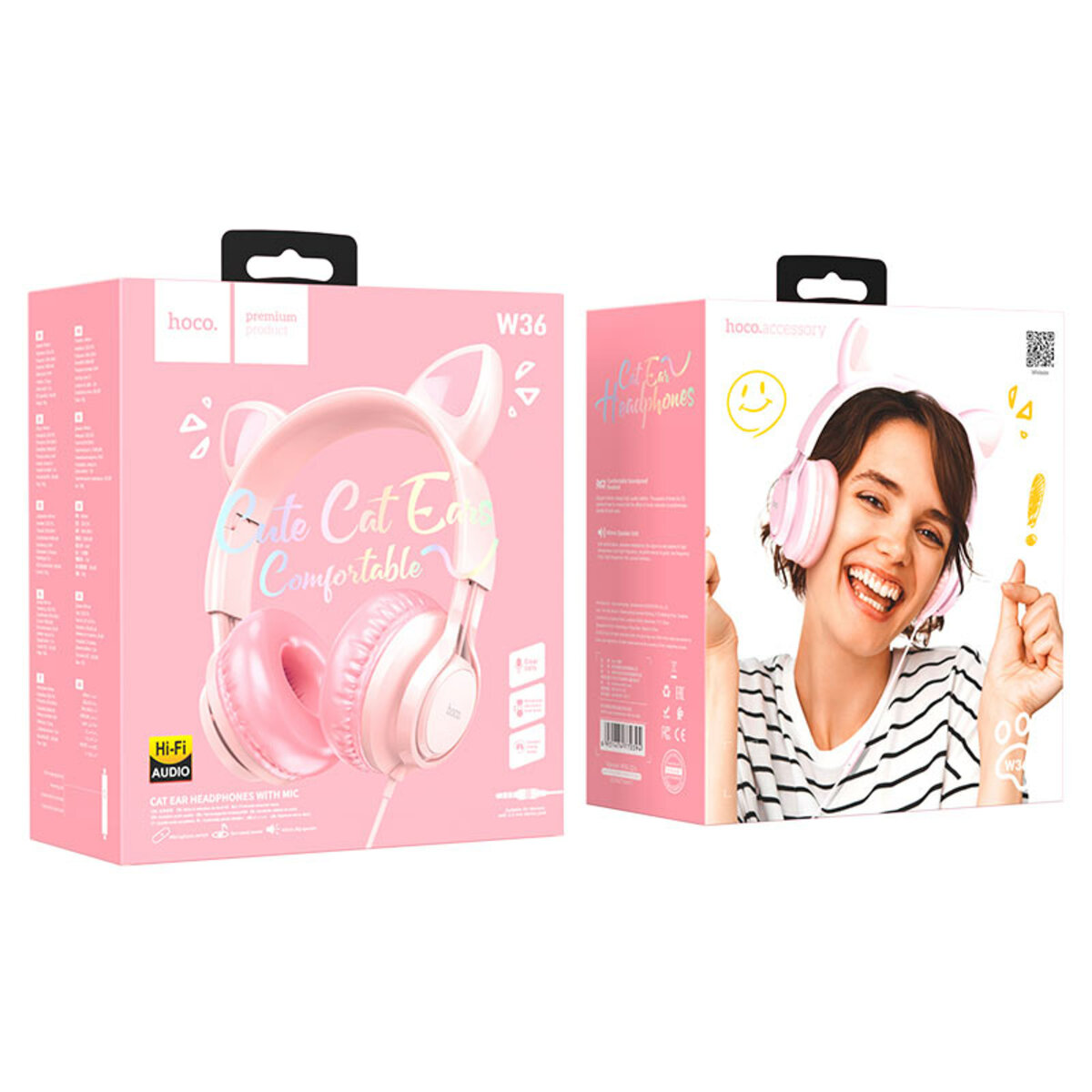 Навушники HOCO W36 Cat ear headphones with mic Pink