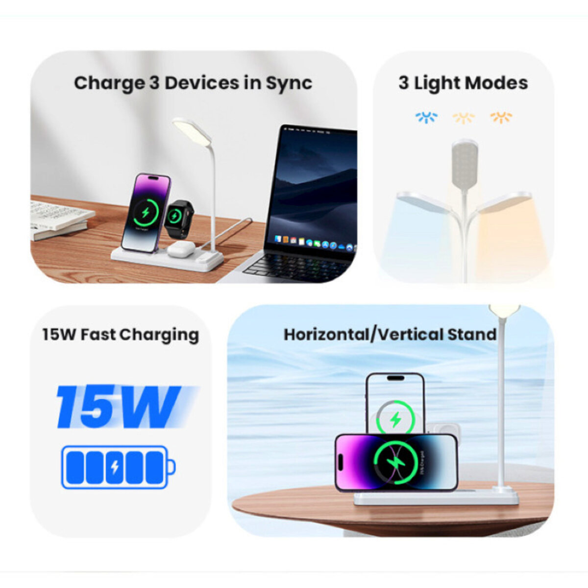 Бездротовий зарядний пристрій Usams US-CD195 15W 4in1 Wireless Charging Holder With Table Lamp