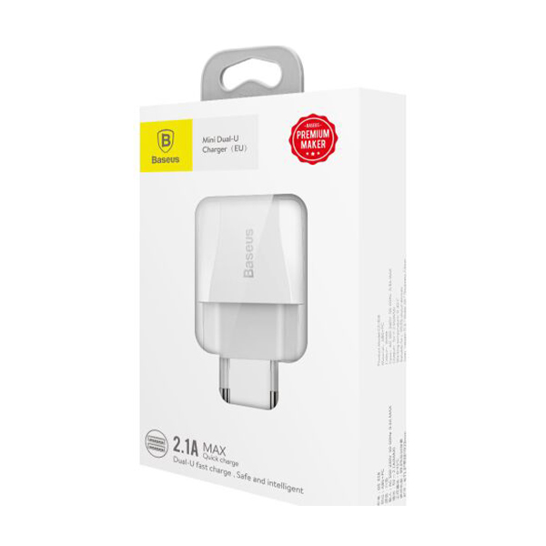 СЗУ Baseus USB Wall Charger 2xUSB 2.1A Mini Dual-U White (CCALL-MN02)