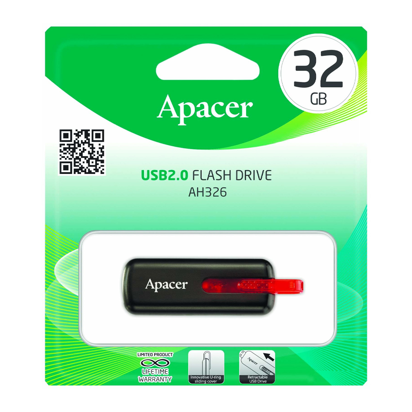 Флешка Apacer 32Gb AH326 Black USB 2.0