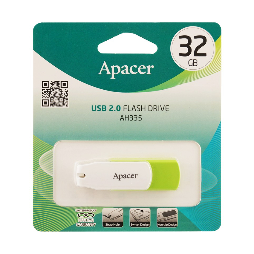 Флешка Apacer 32Gb AH335 Green/White USB 2.0