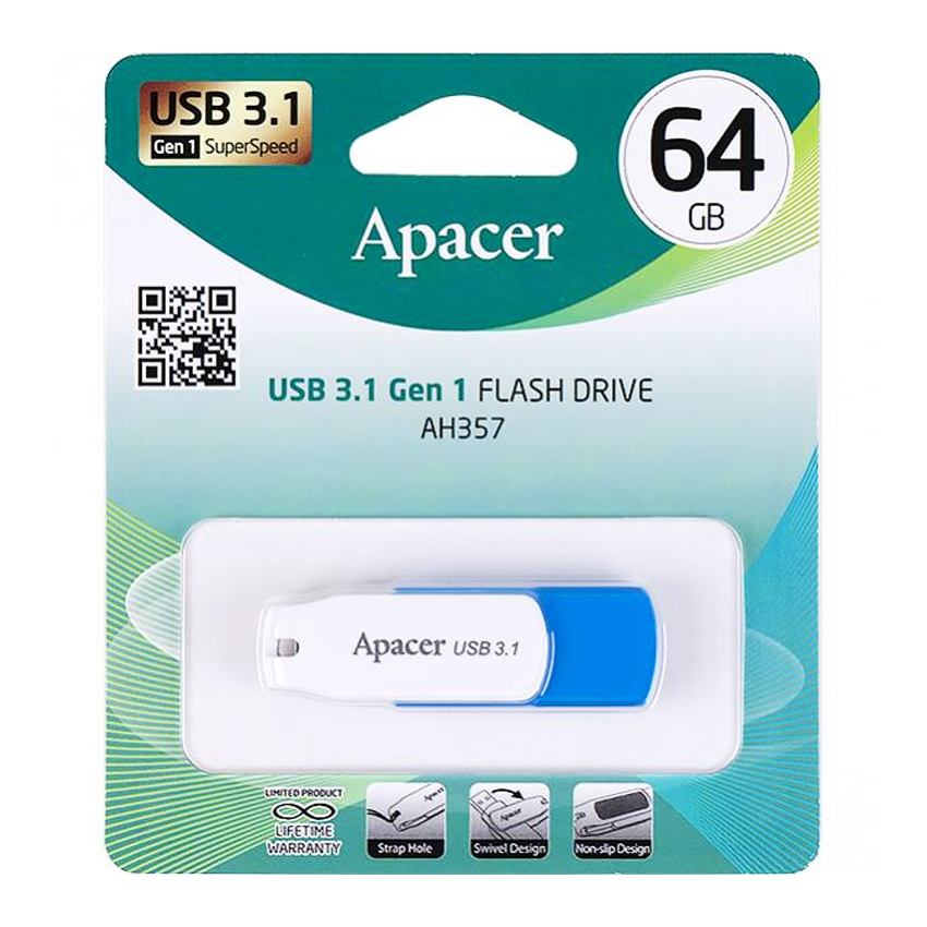 Флешка Apacer AH357 Blue USB 3.1 AP64GAH357U-1