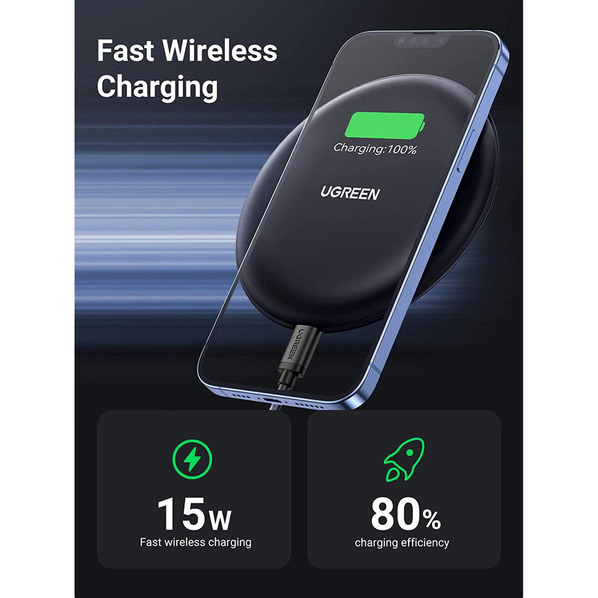 Бездротовий зарядний пристрій UGREEN CD186 Wireless Charging Pad ( Black )(UGR-15112)