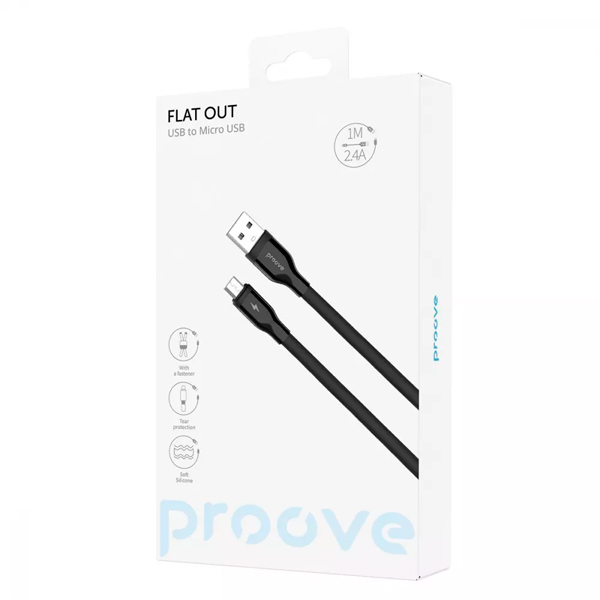 Кабель Proove Flat Out Micro USB 2.4A 1m Black