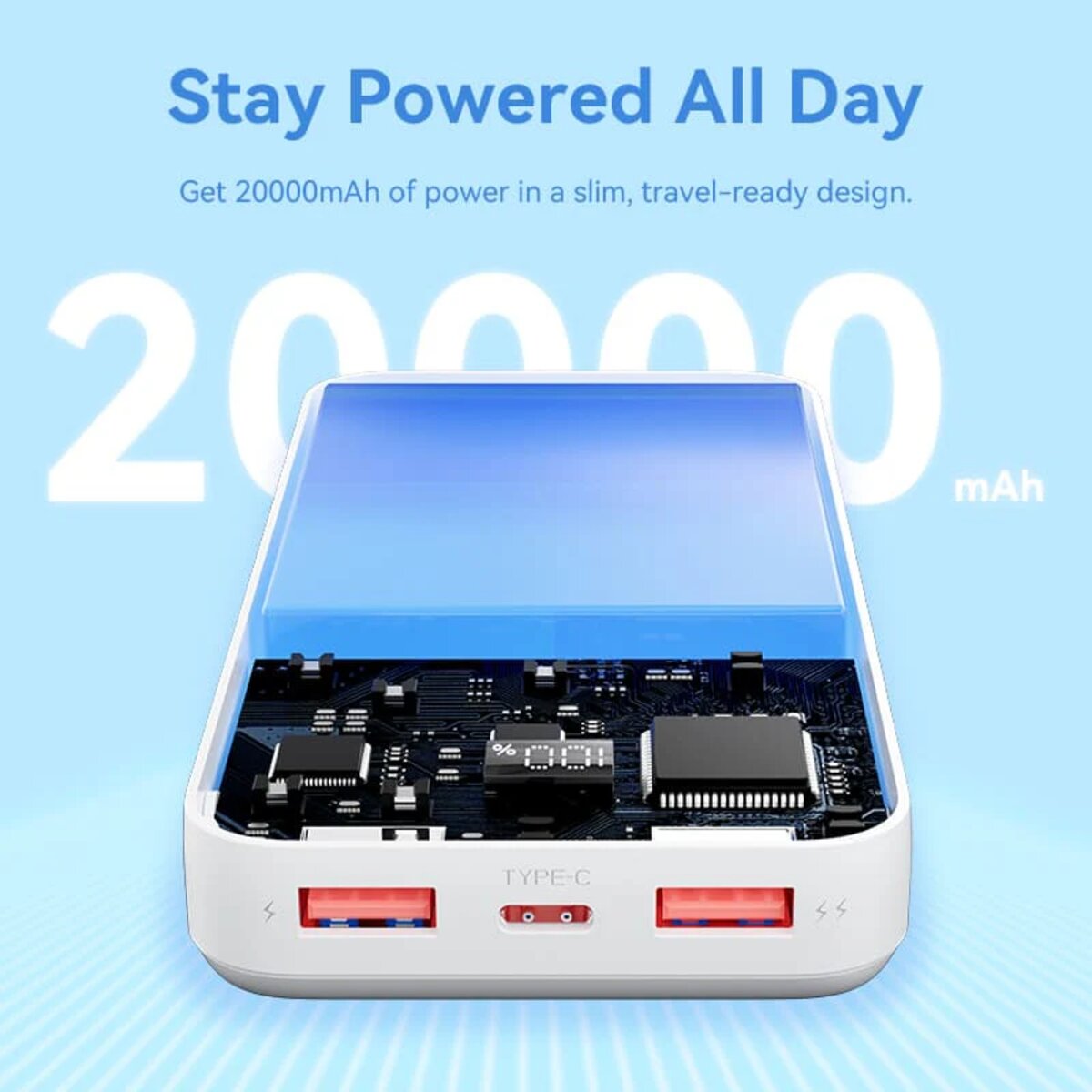 Зовнішній акумулятор Vention 20000mAh Power Bank (Micro-USB + USB-C + USB-A + USB-A) 22.5W White LED Display Type