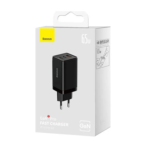 МЗП Baseus GaN5 Pro Fast Charger 2C+U 65W Black with Type-C to Type-C (CCGP120201)