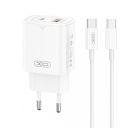 МЗП XO L130 USB + USB-C + Type-C Cable 30W White