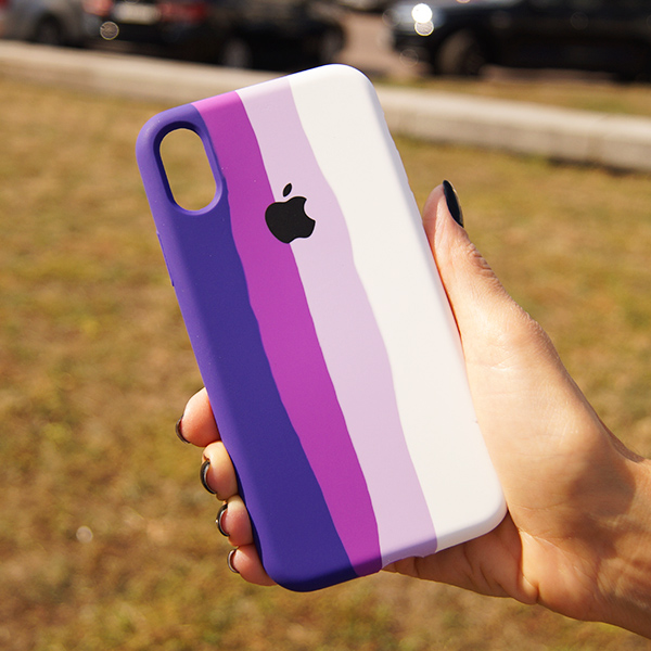 Чехол Silicone Cover Full Rainbow для iPhone XR Dark Violet/White