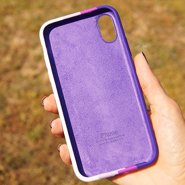 Чохол Silicone Cover Full Rainbow для iPhone X/XS Dark Violet/White