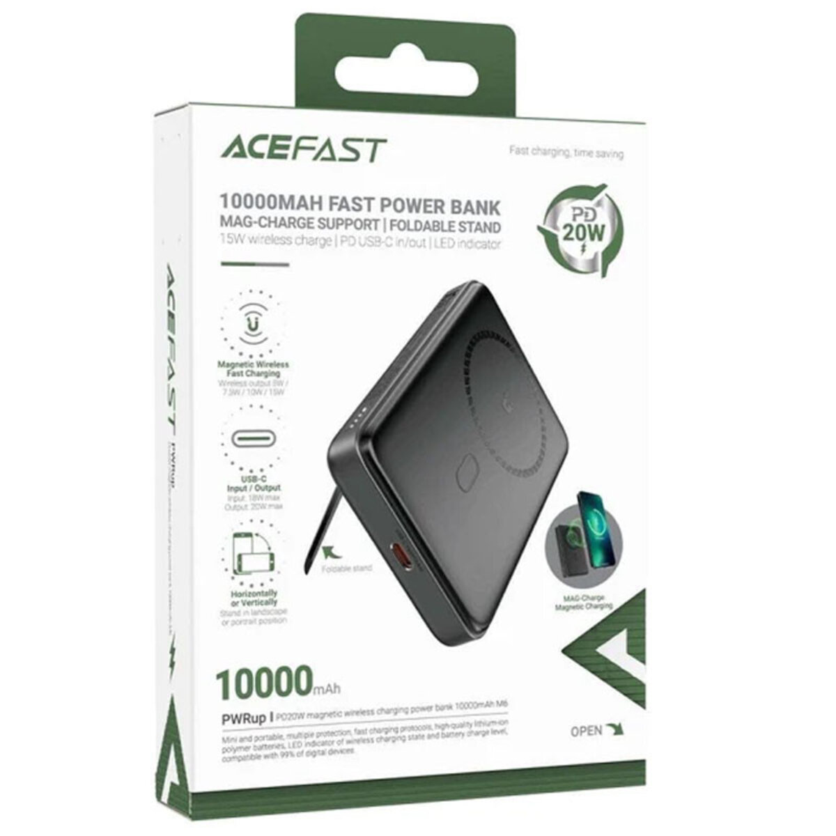 Зовнішній акумулятор ACEFAST M6 PD20W magnetic wireless charging power bank 10000mAh Black