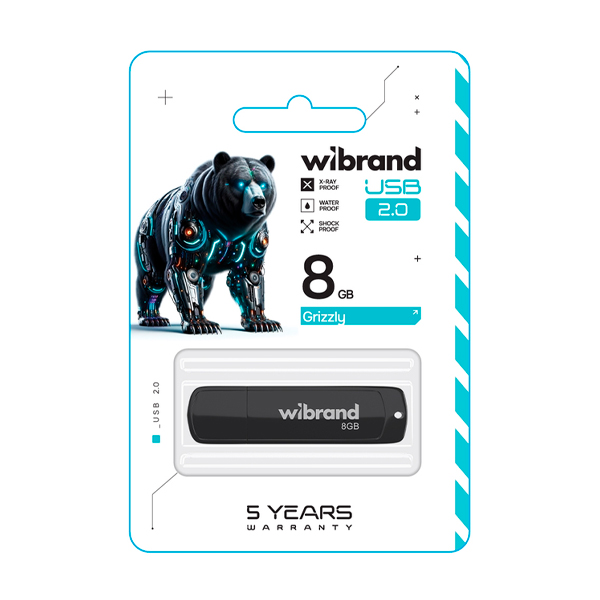 Флешка Wibrand 8GB Grizzly USB 2.0 Black (WI2.0/GR8P3B)