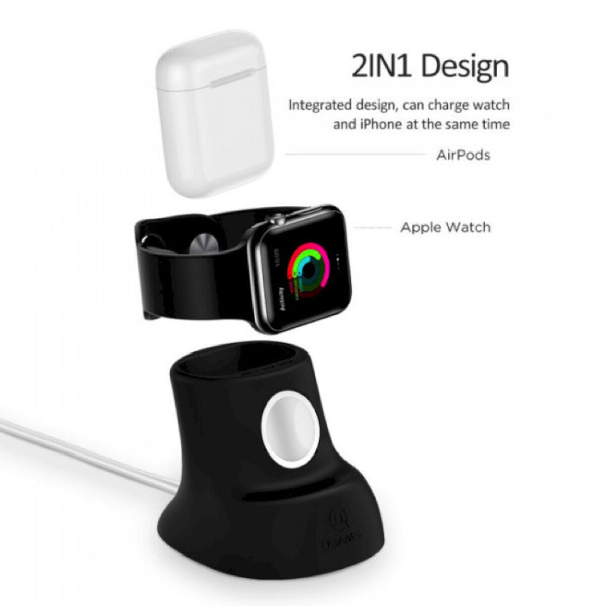 Бездротовий зарядний пристрій Usams US-ZJ051 2IN1 Silicon Charging Holder For Apple Watch And AirPods