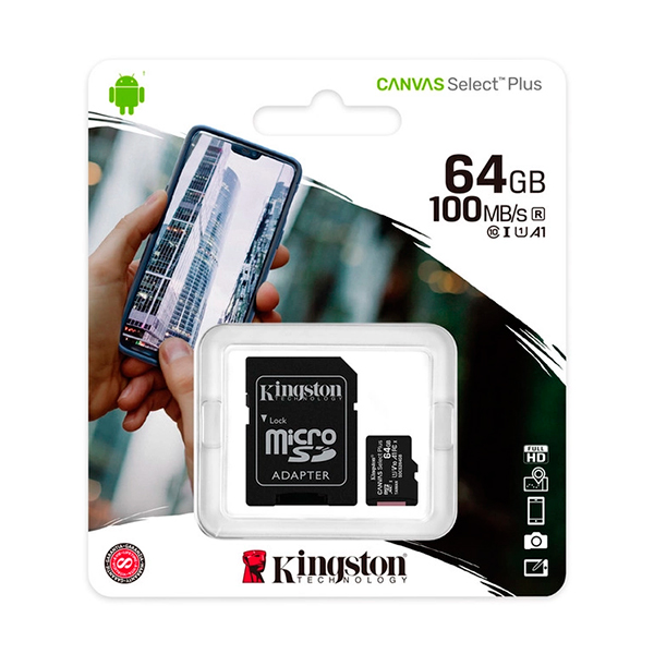Карта памяти Kingston 64 GB microSDXC Class 10 UHS-I Canvas Select Plus SDCS2/64GBSP