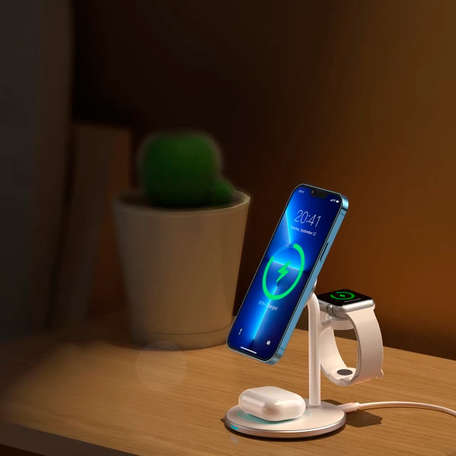 Бездротовий зарядний пристрій Choetech 3-in-1 Magnetic Wireless White (T585-F)