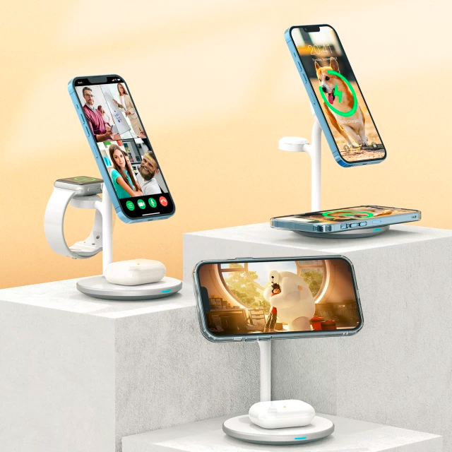 Бездротовий зарядний пристрій Choetech 3-in-1 Magnetic Wireless White (T585-F)