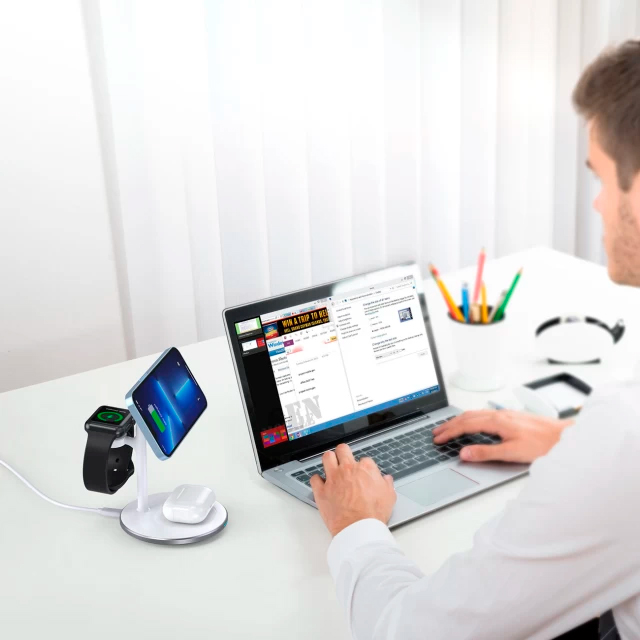 Бездротовий зарядний пристрій Choetech 3-in-1 Magnetic Wireless White (T585-F)