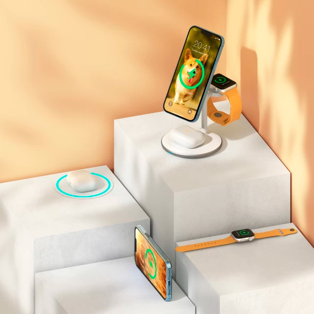 Бездротовий зарядний пристрій Choetech 3-in-1 Magnetic Wireless White (T585-F)