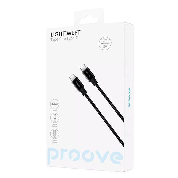 Кабель Proove Light Weft Type-C to Type-C 60W 1m Black