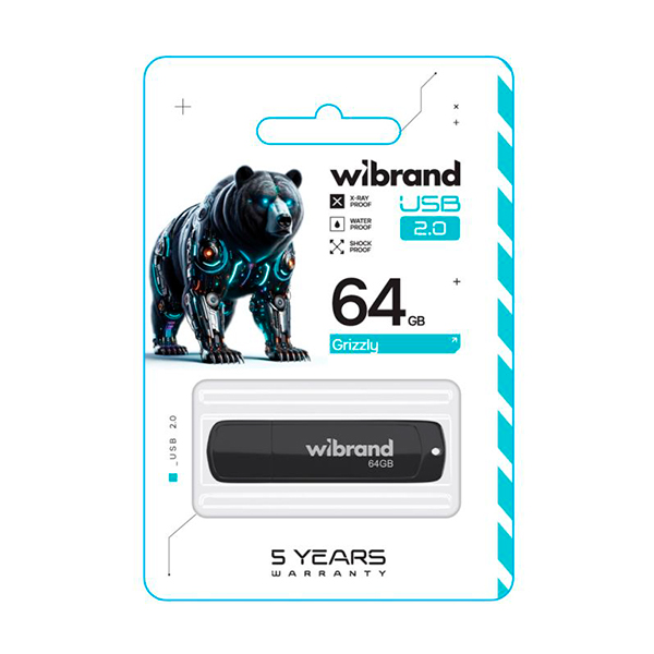 Флешка Wibrand 64GB Grizzly USB 2.0 Black (WI2.0/CR64P3B)