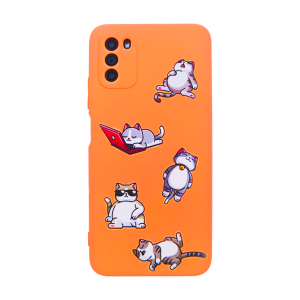 Чехол Original Soft Touch Case for Xiaomi Poco M3 Orange Lazy Cat with Camera Lens