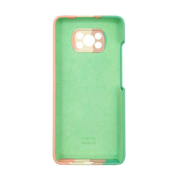 Чехол Silicone Cover Full Rainbow для Xiaomi Poco X3 Green/Pink with Camera Lens