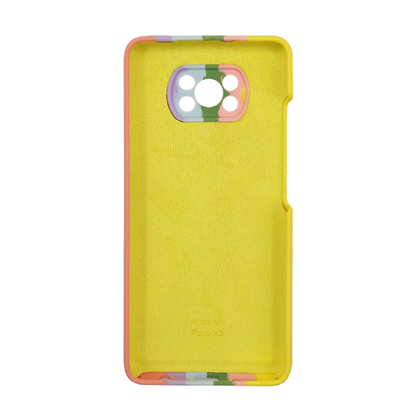 Чехол Silicone Cover Full Rainbow для Xiaomi Poco X3 Yellow/Pink with Camera Lens