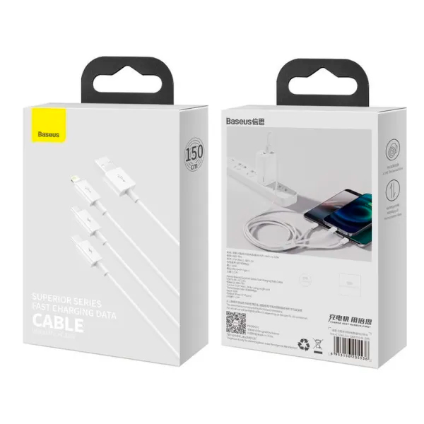 Кабель Baseus Superior Series Type-C/Lightning/Micro USB 1.5m White (CAMLTYS-02)