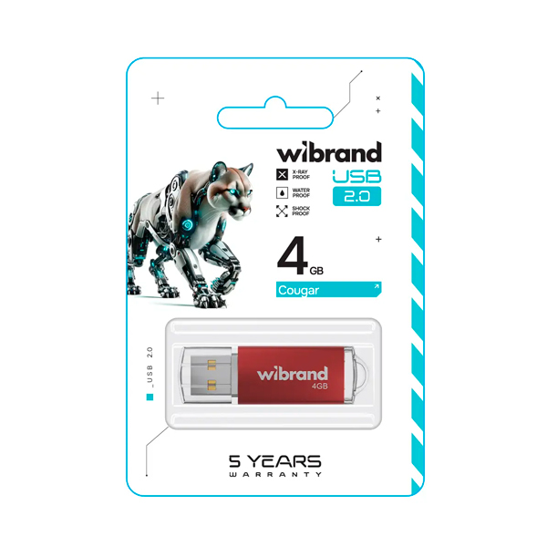 Флешка Wibrand 4GB Cougar USB 2.0 Red (WI2.0/CU4P1R)