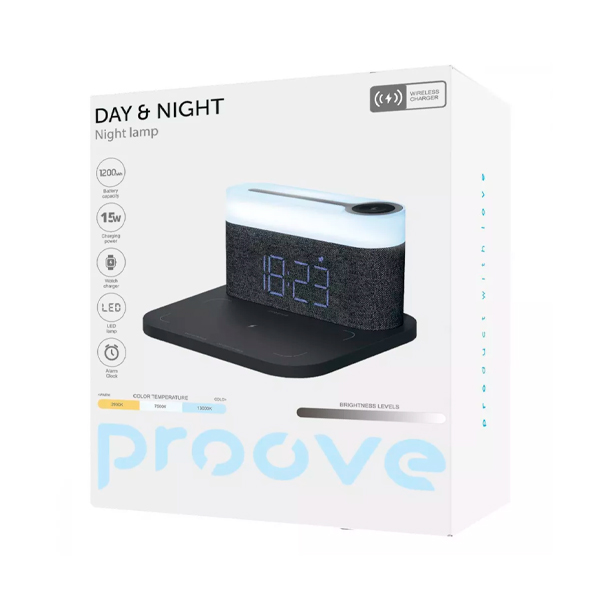 Бездротовий зарядний пристрій - нічник Proove Day&Night Dark Grey