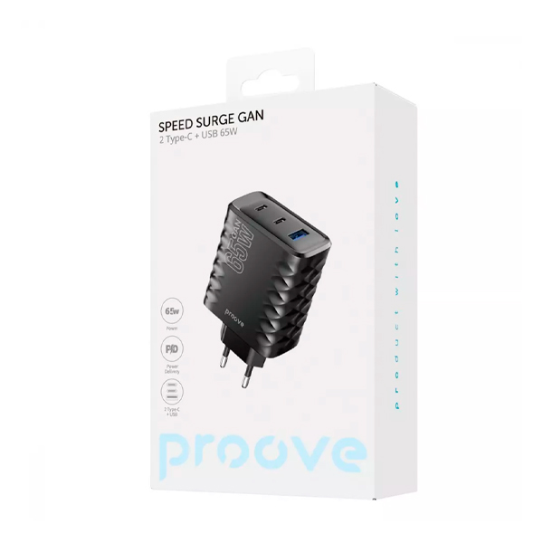 МЗП Proove Speed Surge Gan 65W (USB + 2 Type-C) Black