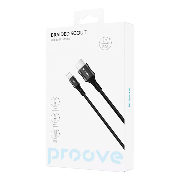 Кабель Proove Braided Scout Lightning 2.4A 1m Black