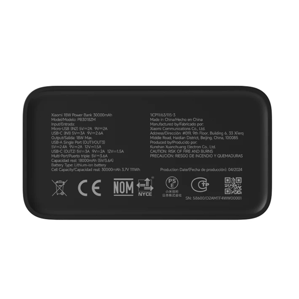 Внешний аккумулятор Xiaomi PB3018ZM 30000mAh 18W Black (BHR9126GL)