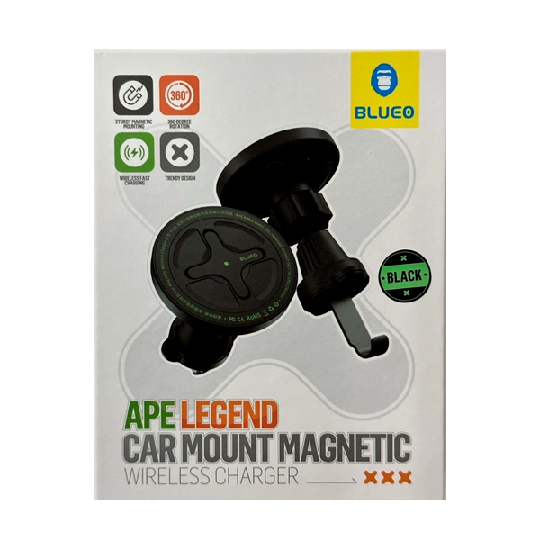 Автотримач для телефона магнітний Blueo Ape Legend Car Mount Magnetic Wireless Charger Black