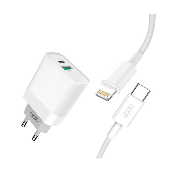 СЗУ XO L64 USB-C + USB 20W + Lightning Cable White