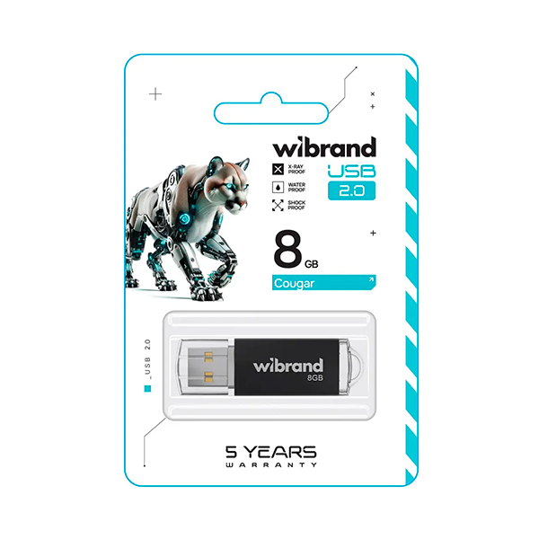 Флешка Wibrand 8GB Cougar USB 2.0 Black (WI2.0/CU8P1B)