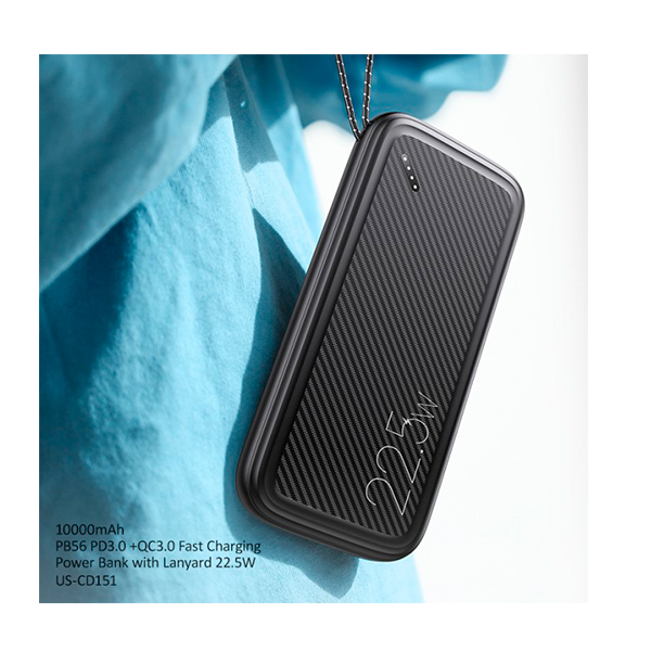 Внешний аккумулятор Usams US-CD151 PB56 PD3.0 +QC3.0 Power Bank with Lanyard 10000mah Black